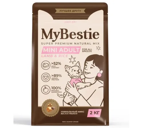 MyBestie Mini Adult Dog (Ягненок, рис), 800 г