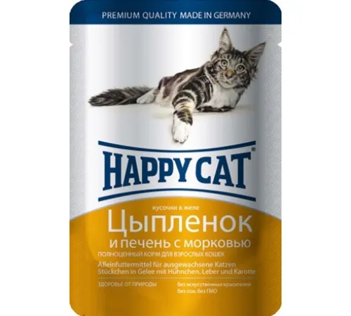 Happy Cat Пауч Цыпленок Печень Морковь 100 г