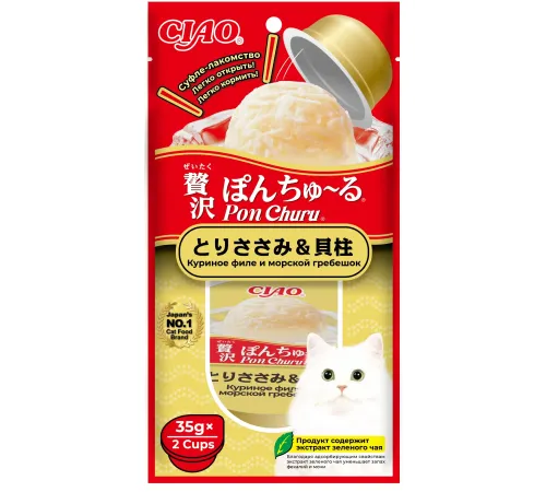 INABA CIAO Pon Churu Лакомство Куриное филе и морской гребешок, 35 г х 2 шт (уп)