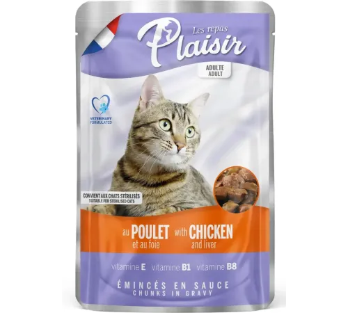 Plaisir Кусочки в соусе для кошек (Курица и печень), 100 г