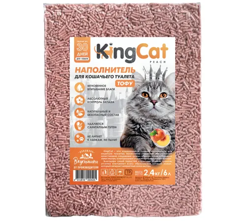 KingCat Наполнитель Тофу Peach, 6 л (2,4 кг)