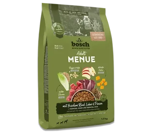 Bosch HPC Menue Adult (Говядина с субпродуктами, рожью и овсом), 1 кг