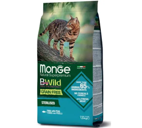 Monge Cat Bwild Grain Free Sterilized (Тунец), 1,5 кг