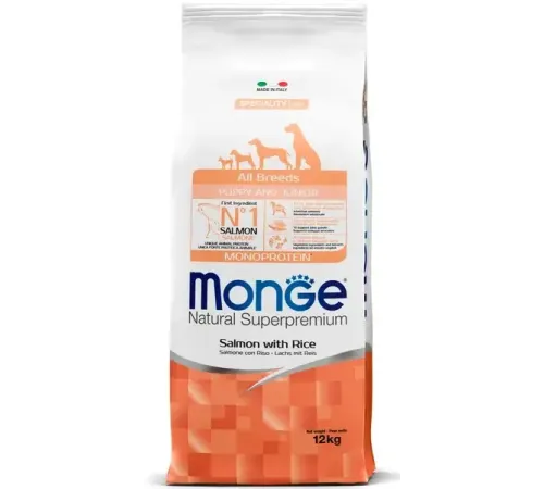 Monge Dog Speciality Puppy&Junior All Breeds (Лосось, рис), 12 кг