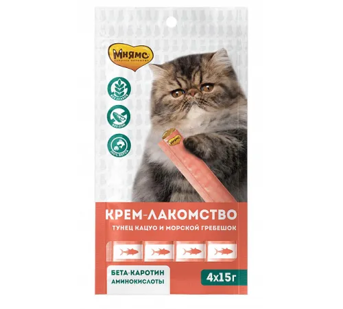 Мнямс Крем-лакомство с тунцом Кацуо и мор. гребешком, 15 г