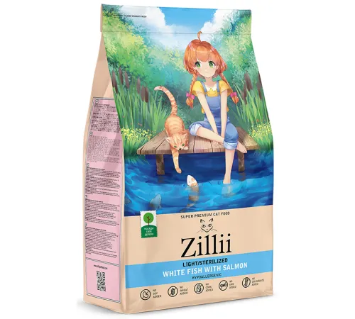 ZILLII Light & Sterilized Cat (Белая рыба, лосось), 400 г