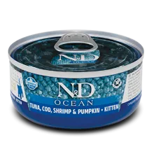 Консервы Farmina N&D Ocean Kitten (Тунец, треска, креветки, тыква), 70 г