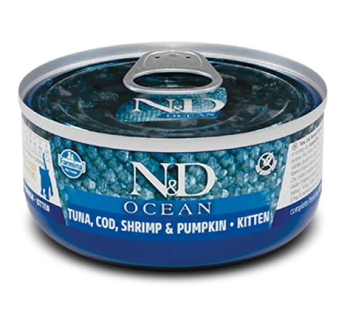 Консервы Farmina N&D Ocean Kitten (Тунец, треска, креветки, тыква), 70 г