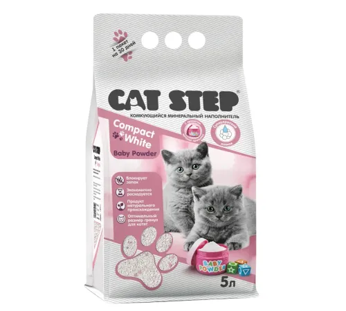 Cat Step Наполнитель белый Compact White Baby Powder, 5 л