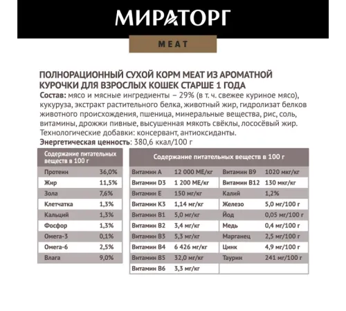 Мираторг Meat для кошек (Курица), 750 г