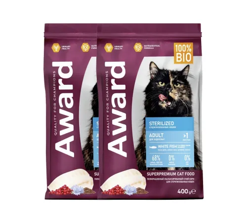 Award Cat Sterilized (Белая рыба), 400 г х 2 шт (набор)