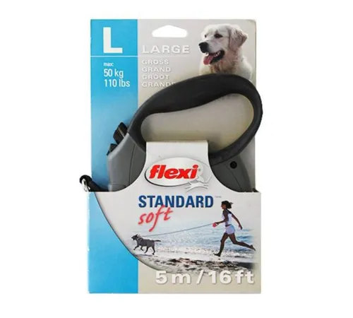 Поводок-рулетка Flexi Standard Soft L лента 5 м, серый
