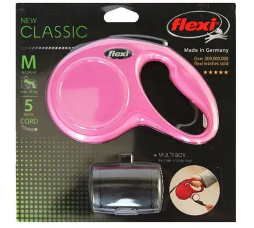 Комплект Рулетка Flexi New Classic M, трос 5 м + Multi Box (розовая)