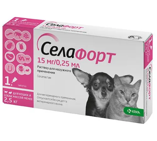 KRKA Селафорт для собак и кошек менее 2.5 кг (1 пипетка) 15 мг/0,25 мл
