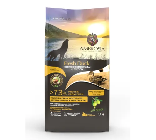 AMBROSIA Mediterranean Adult All Breeds (Утка), 1,5 кг