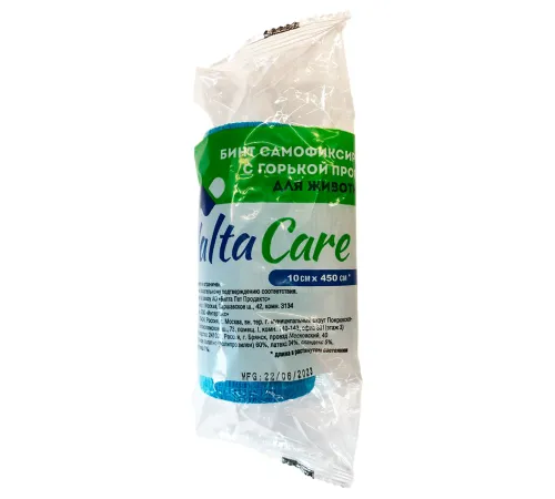 Valta Care Premium бинт самофиксирующийся c горьким вкусом, голубой, 10 см х 4,5 м