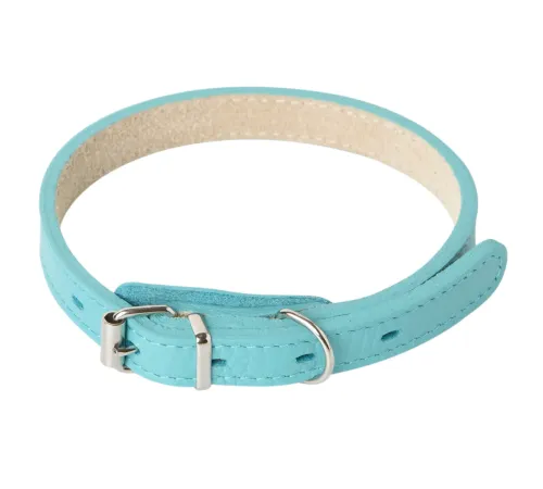 Mr.Kranch Ошейник кожаный прямой, бирюзовый, 33-40 см