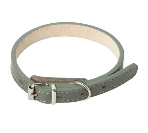 Mr.Kranch Ошейник кожаный прямой, оливковый, 48-60 см