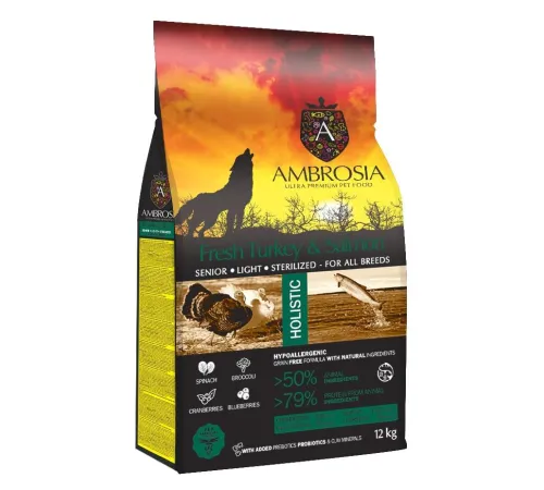 AMBROSIA Senior All Breeds (Индейка, лосось), 12 кг