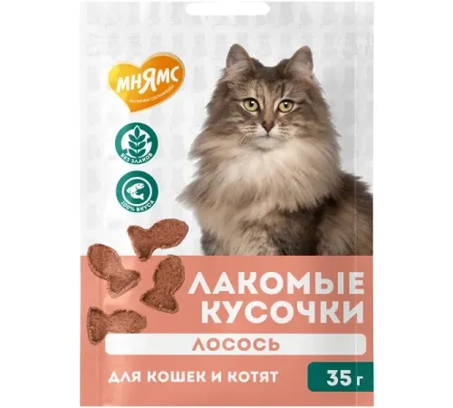 Мнямс Лакомые кусочки для кошек из лосося, 35 г