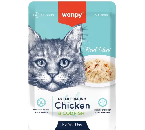 Wanpy Cat Пауч Курица и треска, 85 г