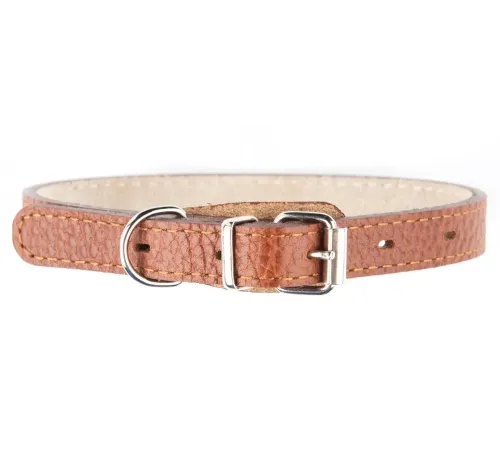 Mr.Kranch Ошейник кожаный прямой, коричневый, 33-40 см