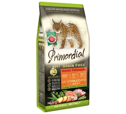 Primordial Cat Adult Neutered Exigent (Лосось и перепелка), 2 кг