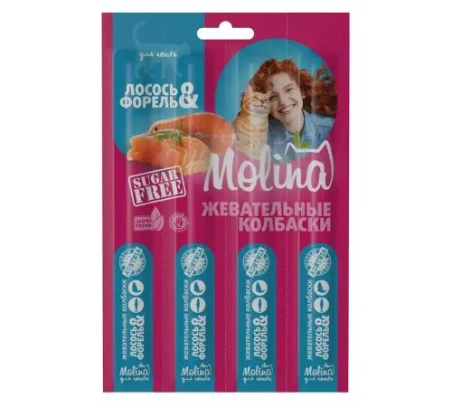 Molina Жевательные колбаски для кошек Лосось и форель, 20 г