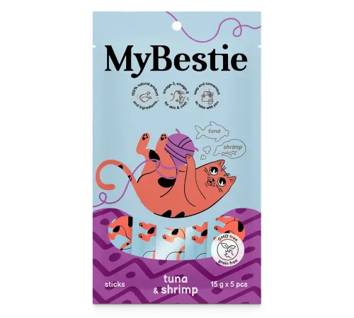 MyBestie Крем-Лакомство с тунцом и креветками, 15 г х 5 шт