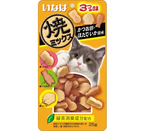 INABA Yaki Miksu Лакомство Кацуобуси, морской гребешок, кальмар, 25 г