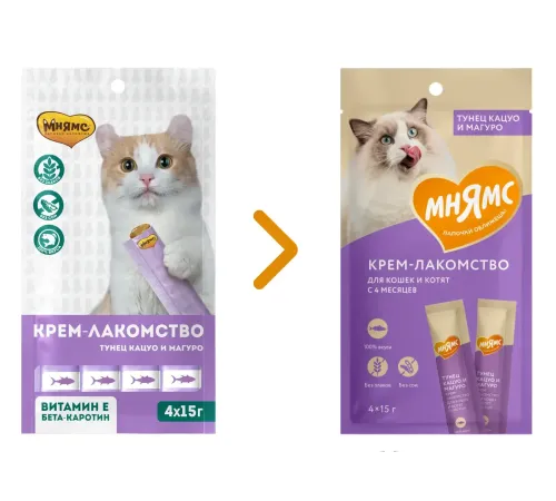 Мнямс Крем-лакомство с тунцом Кацуо и Магуро, 15 г