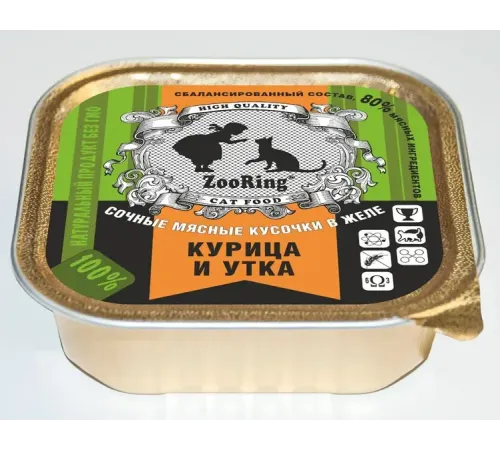 ZooRing Кусочки в желе Курица и утка, 100 г х 16 шт (уп)