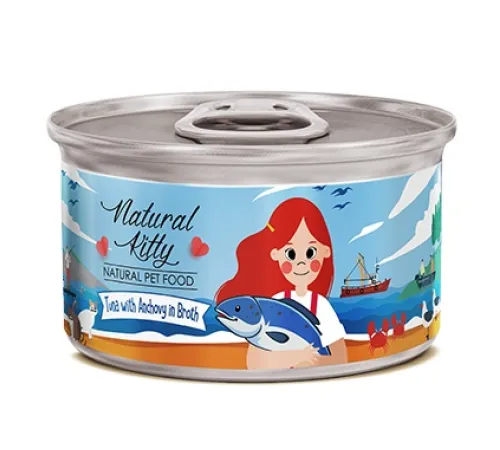 Natural Kitty Тунец с анчоусами в бульоне, 80 г
