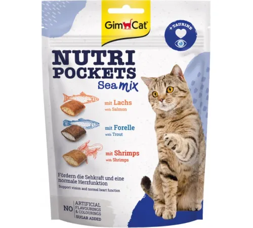 Gimcat Лакомство Nutri Pockets Морской Микс (Лосось, форель, креветки), 150 г