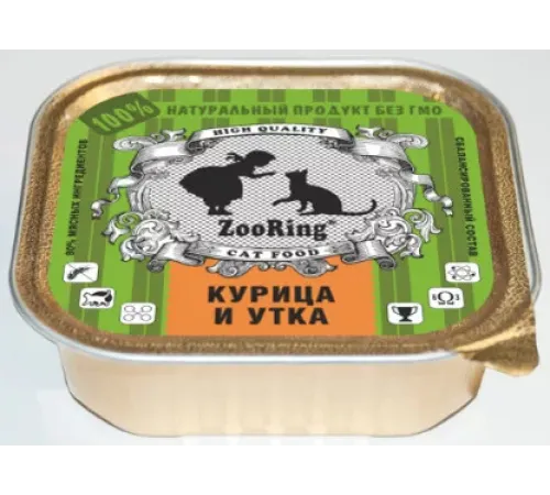 ZooRing Паштет Курица и утка для кошек, 100 г х 16 шт
