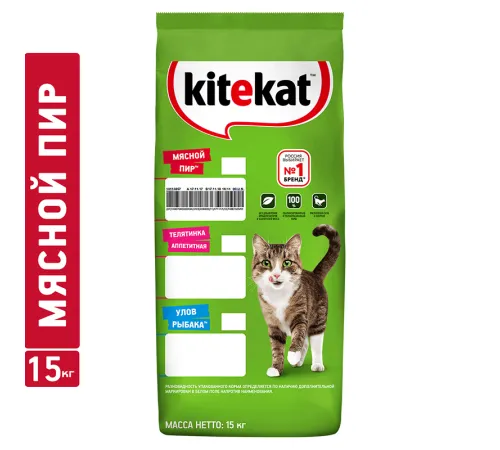 Kitekat для взрослых кошек (Мясной пир), 15 кг