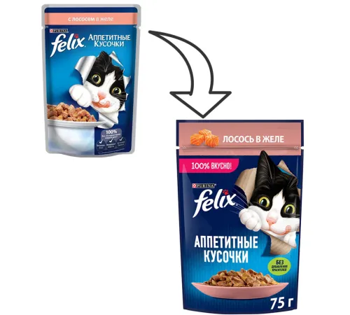 Felix Аппетитные кусочки для кошек (Лосось в желе), 75 г