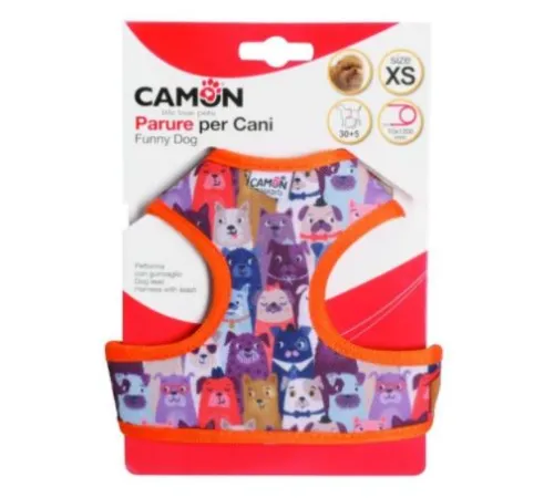 CAMON Шлея с принтом собачек и поводком XS, 30-35см+120 см