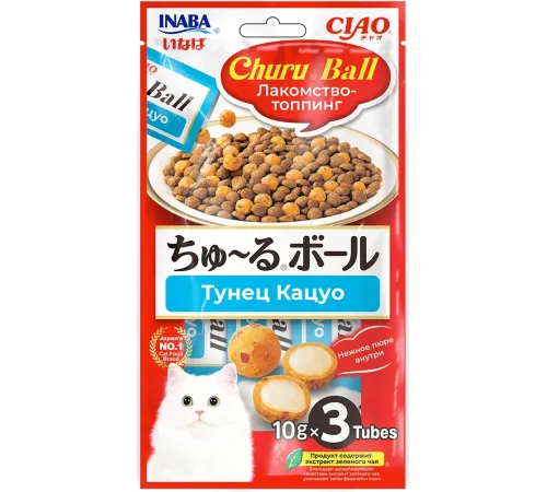 INABA CIAO Churu Ball Лакомство-топпинг Тунец Кацуо, 10 г х 3 шт