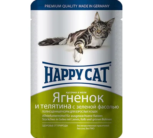 Happy Cat Пауч Ягненок, Теленок, Зеленая фасоль 100 г