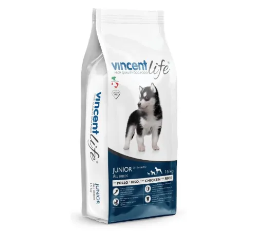 Vincent Life Junior Dog (Курица и рис), 15 кг