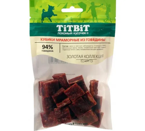 ТИТБИТ Мраморные кубики из говядины для собак, 80