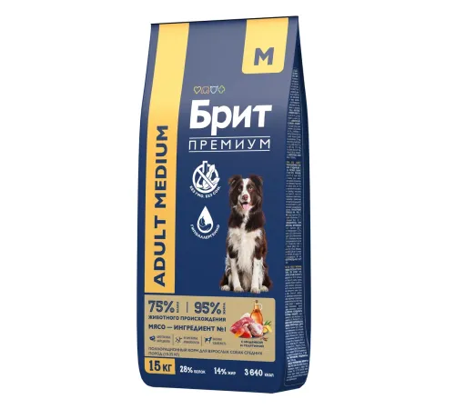 Брит Премиум Dog Adult Medium (Индейка, телятина), 1 кг