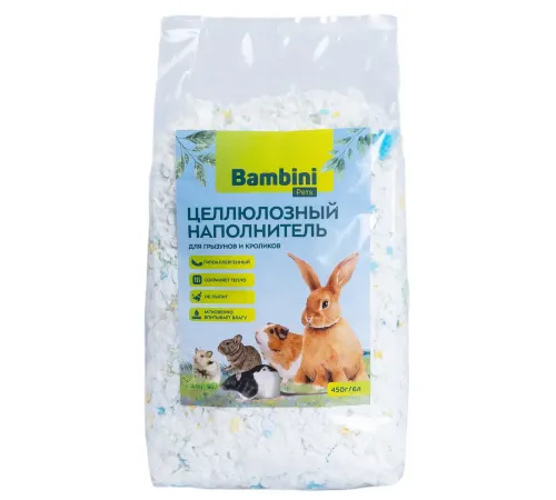 Bambini Pets Целлюлозный наполнитель для грызунов и кроликов, 450 г/6 л