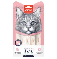 Wanpy Cat Нежное пюре из тунца и креветок, 5 шт х14 г