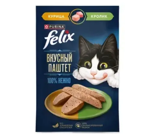 Felix Вкусный паштет для взрослых кошек (Курица и кролик), 75 г