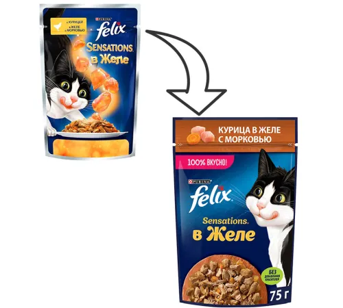 Felix Sensations для кошек (Курица с морковью в желе), 75 г