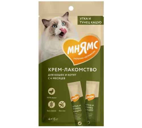 Мнямс Крем-лакомство с тунцом Кацуо и уткой, 15 г х 4 шт