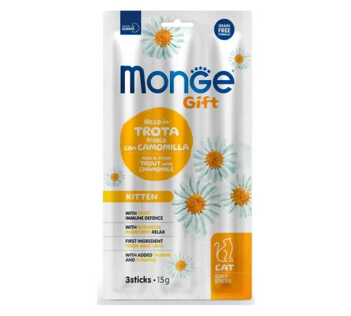 Monge Gift Kitten Мягкие палочки со свежей форелью и ромашкой, 15 г
