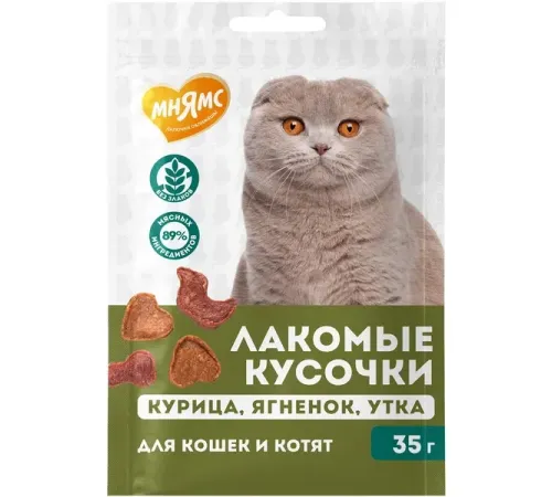 Мнямс Лакомые кусочки для кошек Ассорти из курицы, ягненка и утки, 35 г